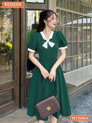 Đầm thiết kế cổ viền đính nơ dáng xếp ly MT9069 6