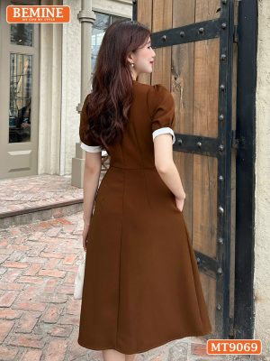 Đầm thiết kế cổ viền đính nơ dáng xếp ly MT9069 11