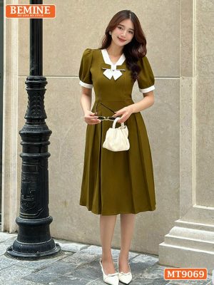 Đầm thiết kế cổ viền đính nơ dáng xếp ly MT9069 33