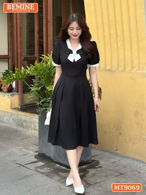Đầm thiết kế cổ viền đính nơ dáng xếp ly MT9069 18