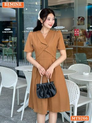 Đầm thiết kế giả vest chéo vạt đính nút dáng xòe MT9266 1