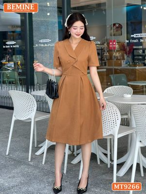Đầm thiết kế giả vest chéo vạt đính nút dáng xòe MT9266