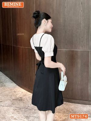 Đầm thiết kế giả yếm có thắt lưng dáng xòe MT9174 4