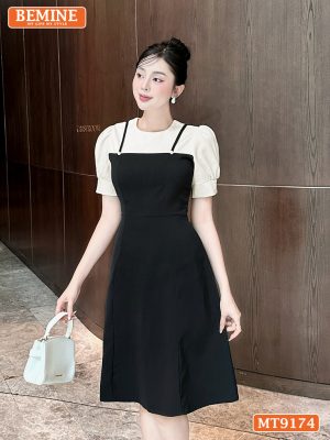 Đầm thiết kế giả yếm có thắt lưng dáng xòe MT9174 3
