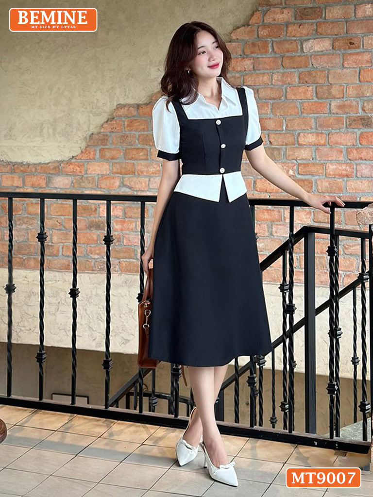 Đầm thiết kế giả yếm tay phồng dáng xoè MT9007 3