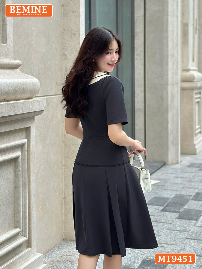 Đầm thiết kế phối đính hoa viền nơ dáng chữ A MT9451 4