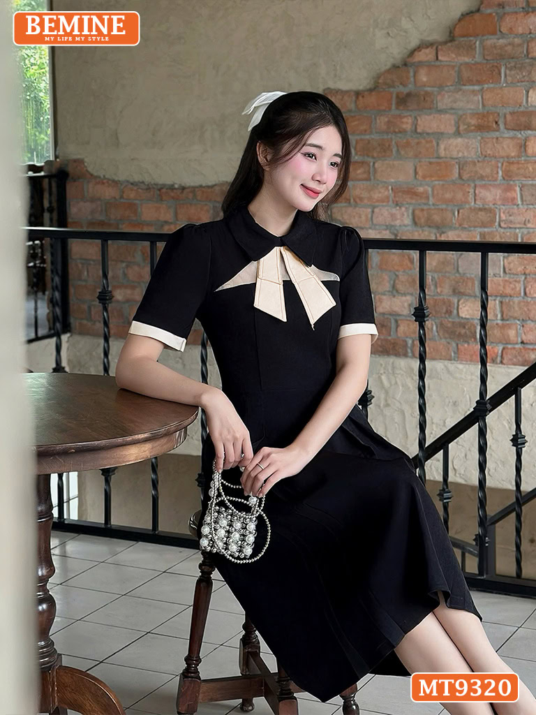 Đầm thiết kế cổ phối nơ cách điệu dáng dài MT9320 1