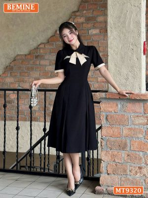 Đầm thiết kế cổ phối nơ cách điệu dáng dài MT9320 2