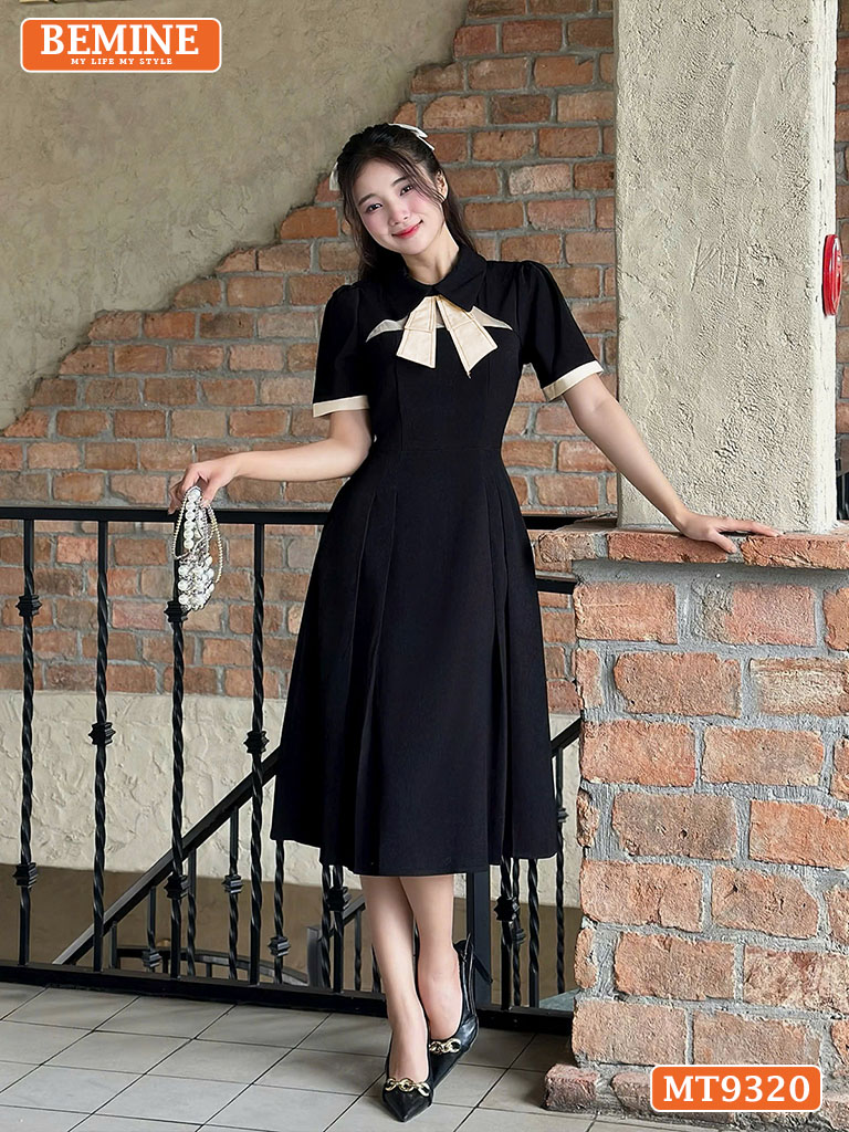 Đầm thiết kế cổ phối nơ cách điệu dáng dài MT9320 2