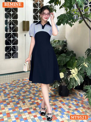 Đầm thiết kế cổ V có viền tay phồng dáng chữ A MT9521 5