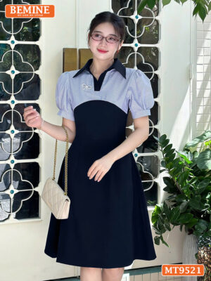 Đầm thiết kế cổ V có viền tay phồng dáng chữ A MT9521 6