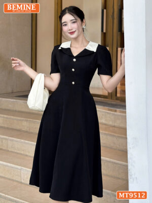 Đầm thiết kế BEMINE cổ kiểu dáng chữ A có nút MT9712 2