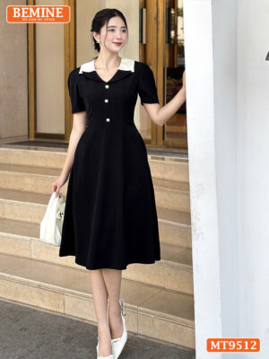 Đầm thiết kế BEMINE cổ kiểu dáng chữ A có nút MT9712 3