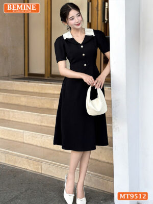 Đầm thiết kế BEMINE cổ kiểu dáng chữ A có nút MT9712 1