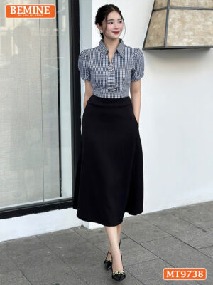 Đầm thiết kế BEMINE cổ sơ mi có cavat dáng dài MT9738 2