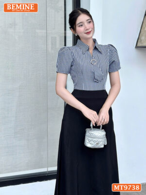 Đầm thiết kế BEMINE cổ sơ mi có cavat dáng dài MT9738 3