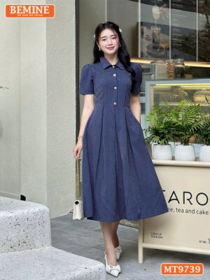 Đầm thiết kế BEMINE cổ sơ mi dáng dài có nút MT9739