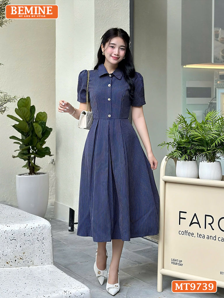 Đầm thiết kế BEMINE cổ sơ mi dáng dài có nút MT9739 2