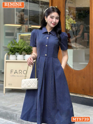 Đầm thiết kế BEMINE cổ sơ mi dáng dài có nút MT9739 3