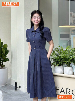 Đầm thiết kế BEMINE cổ sơ mi dáng dài có nút MT9739 1