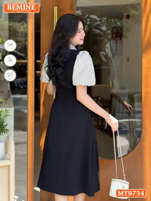 Đầm thiết kế BEMINE cổ sơ mi dáng dài giả yếm tay bồng MT9734 4