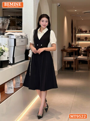 Đầm thiết kế BEMINE cổ sơ mi dáng dài vạt chéo đính nút MT9522