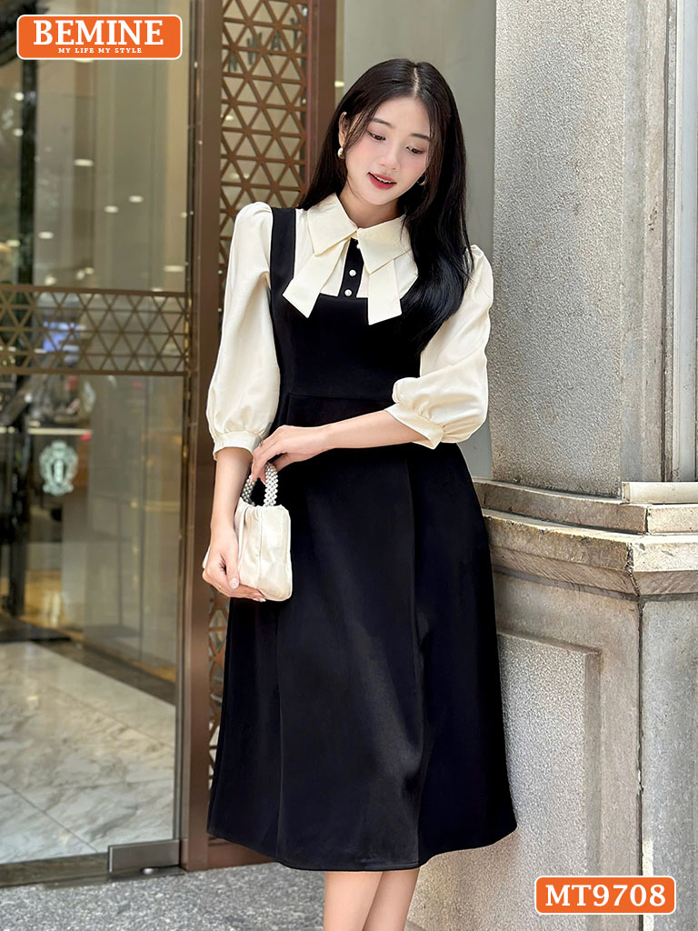 Đầm thiết kế BEMINE cổ sơ mi tai thỏ dáng chữ A tay dài MT9708 1