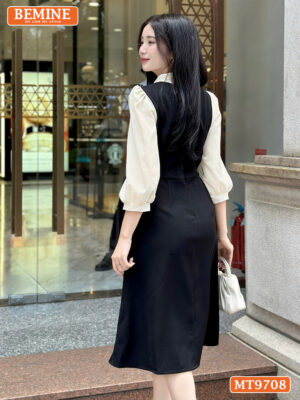 Đầm thiết kế BEMINE cổ sơ mi tai thỏ dáng chữ A tay dài MT9708 4