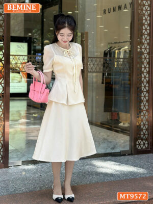 Đầm thiết kế BEMINE cổ tròn có dây nơ dáng peplum MT9572 3