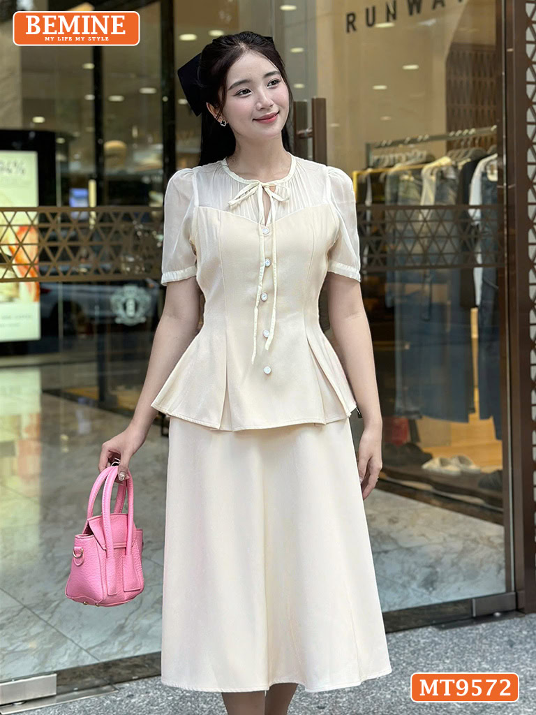 Đầm thiết kế BEMINE cổ tròn có dây nơ dáng peplum MT9572 2