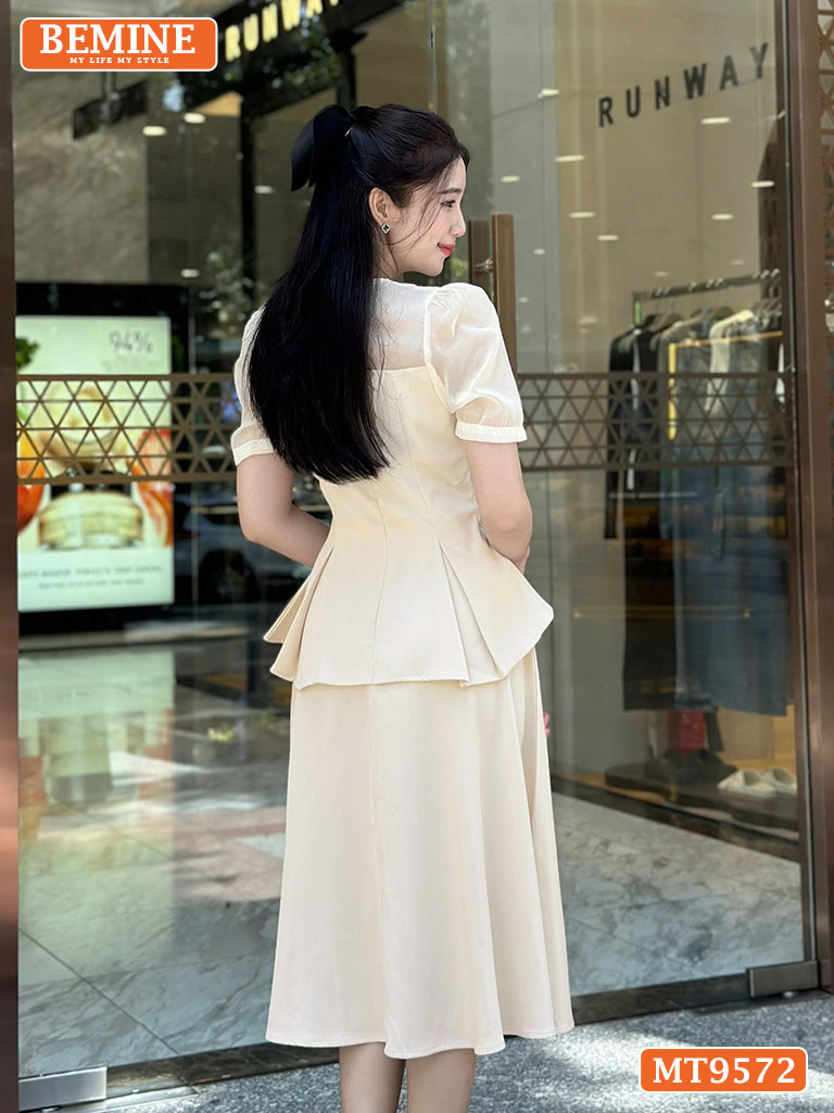 Đầm thiết kế BEMINE cổ tròn có dây nơ dáng peplum MT9572 4