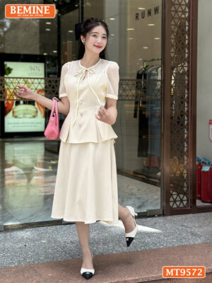 Đầm thiết kế BEMINE cổ tròn có dây nơ dáng peplum MT9572 1