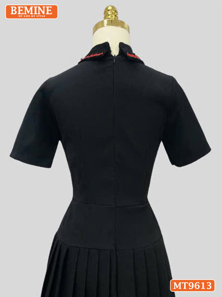 Đầm thiết kế cổ phối viền tùng xếp ly đính cúc có nơ MT9613 4