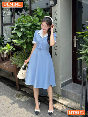 Đầm thiết kế cổ vest có nơ cổ dáng chữ A MT9571 4