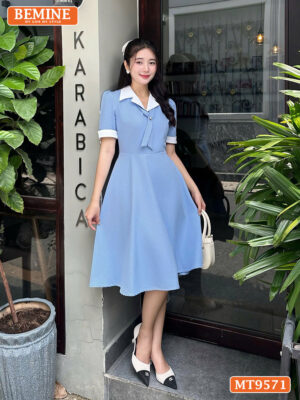 Đầm thiết kế cổ vest có nơ cổ dáng chữ A MT9571 2