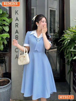 Đầm thiết kế cổ vest có nơ cổ dáng chữ A MT9571 3