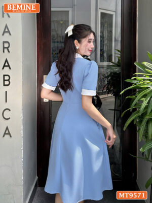 Đầm thiết kế cổ vest có nơ cổ dáng chữ A MT9571