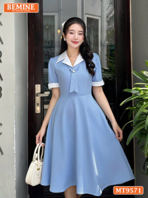 Đầm thiết kế cổ vest có nơ cổ dáng chữ A MT9571 1