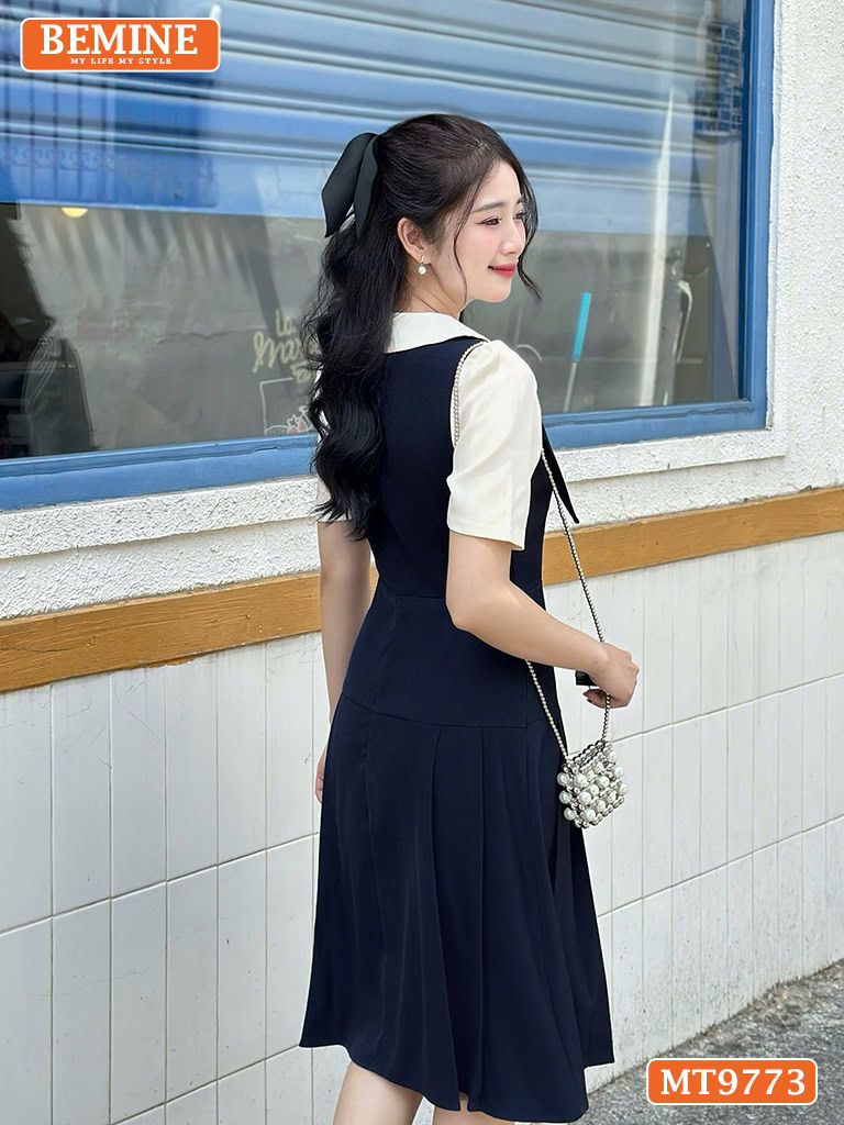 Đầm thiết kế BEMINE cổ phối dáng A tùng xếp ly ngực cánh bướm MT9773 4