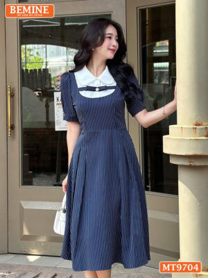 Đầm thiết kế BEMINE cổ sen dáng dài ngực viền có hoa MT9704