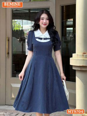 Đầm thiết kế BEMINE cổ sen dáng dài ngực viền có hoa MT9704 2