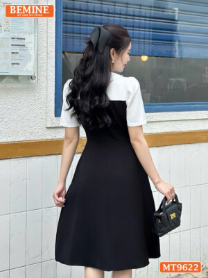 Đầm thiết kế BEMINE cổ sơ mi dáng chữ A ngực đính viền ren MT9622 4