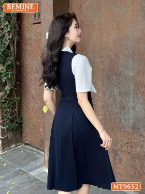 Đầm thiết kế BEMINE cổ trụ thắt nơ dáng chữ A eo đính nút MT9652 4